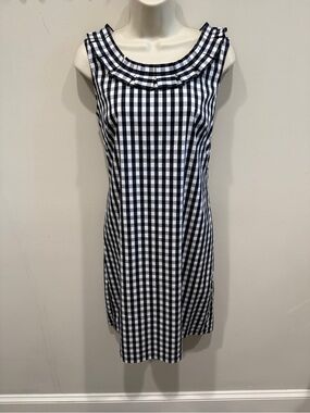 Talbots Black and White Gingham Ruffle-Trim Sleeveless Shift Dress